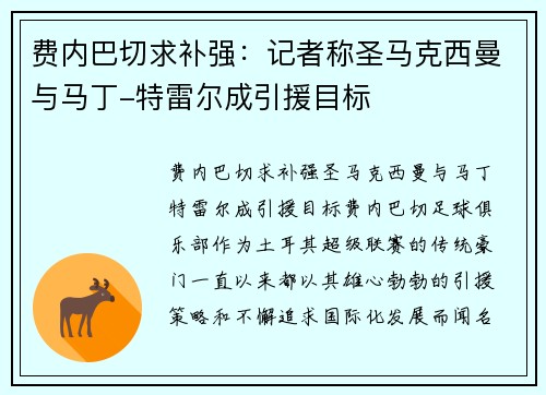费内巴切求补强：记者称圣马克西曼与马丁-特雷尔成引援目标